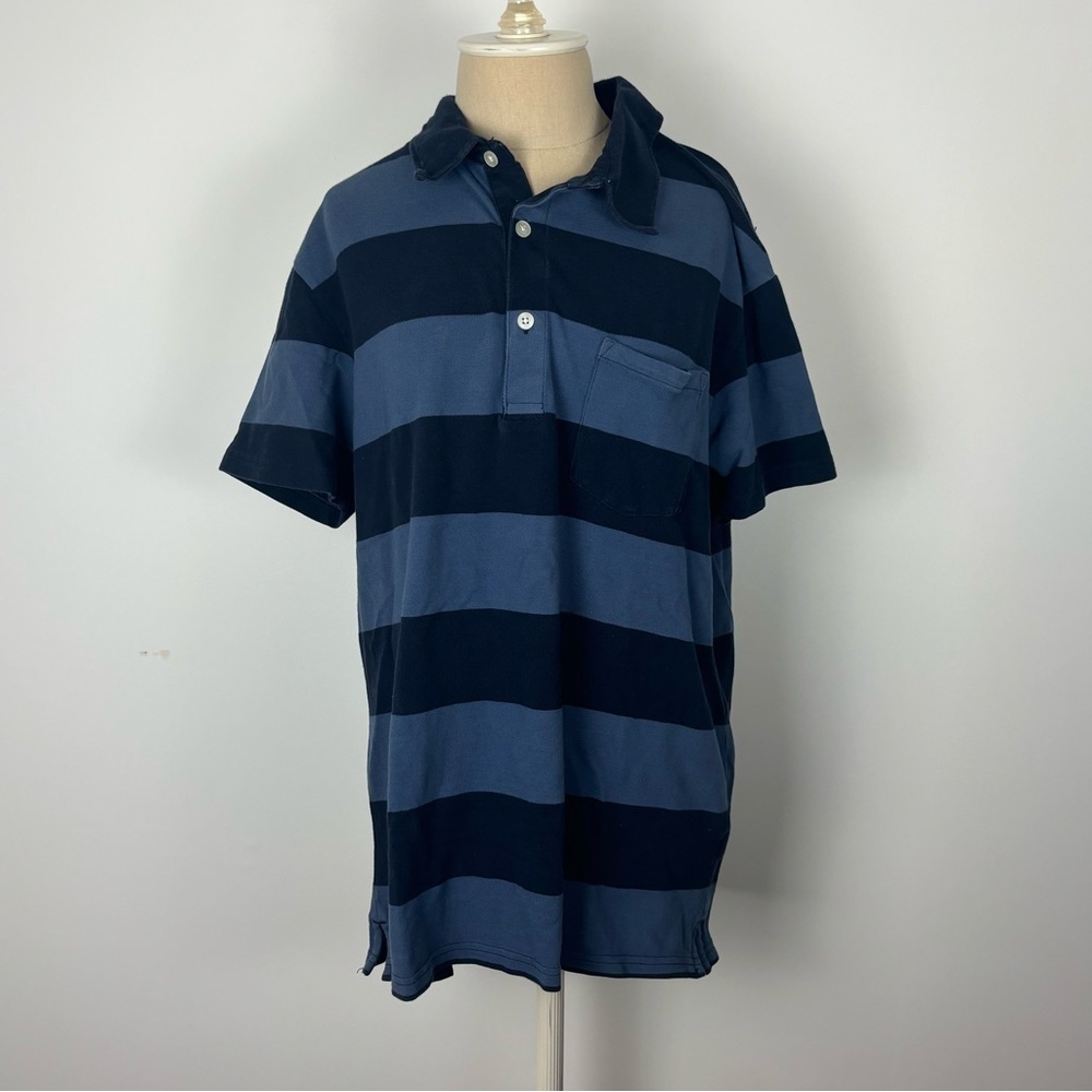 GAP Polo Shirt Blue Striped Short Sleeve Pocket Large